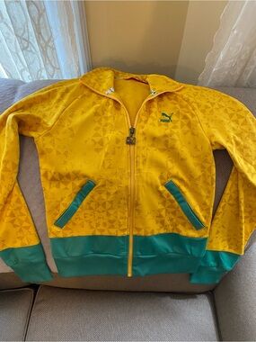 Puma Yellow Track Jacket with Green Trim